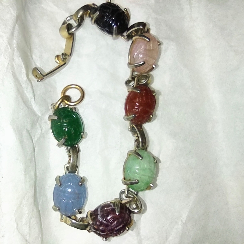 Scarab Bracelet Egyptian Revival Gold 6"